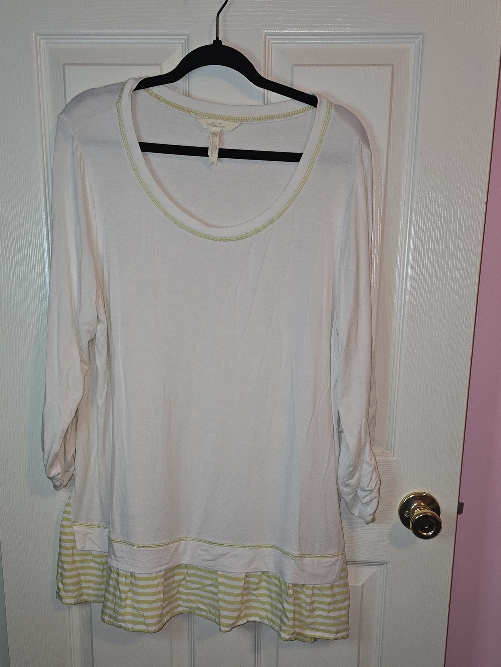 Matilda Jane White Long Sleeve Scoop Neck Top with Light Green Trim